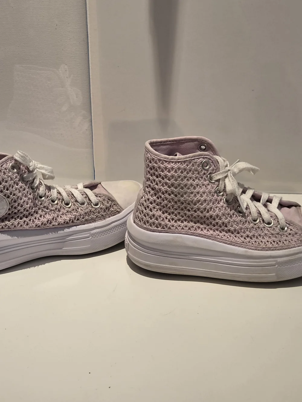 Converse Girls Size 4 Lilac Pink Crochet Platform High Top All Star Chuck Taylor